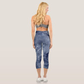 Denim Blue & White Mandala Mix Design Capri Leggings (Rückseite)