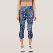 Denim Blue & White Mandala Mix Design Capri Leggings (Vorderseite)