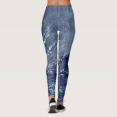 Denim Blue & White Mandala Mix Design Leggings (Rückseite)