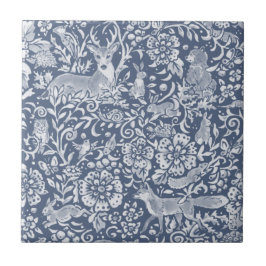 Denim Blue Woodland Animal Forest Deer Rabbit Fliese