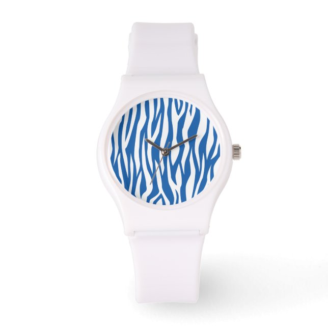 Denim Blue Zebra Print Armbanduhr (Vorderseite)