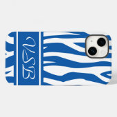 Denim Blue Zebra Print mit Monogramm Case-Mate iPhone Hülle (Rückseite (Horizontal))