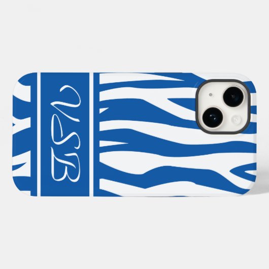 Denim Blue Zebra Print mit Monogramm Case-Mate iPhone Hülle (Rückseite (Horizontal))