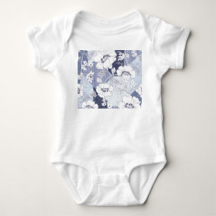 Denim Blume Patchwork, nahtlos Muster. Baby Strampler