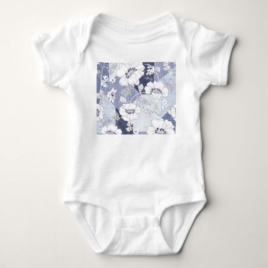 Denim Blume Patchwork, nahtlos Muster. Baby Strampler (Vorderseite)