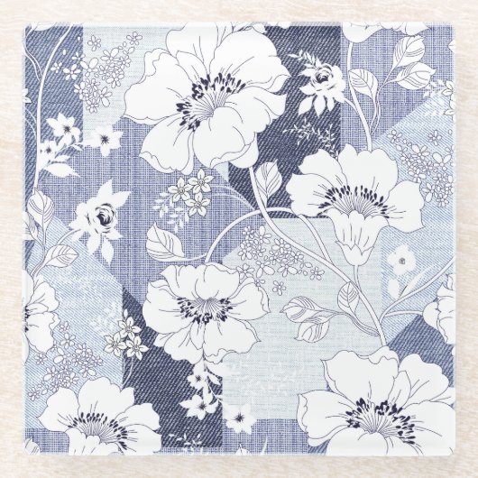 Denim Blume Patchwork, nahtlos Muster. Glasuntersetzer (Vorderseite)