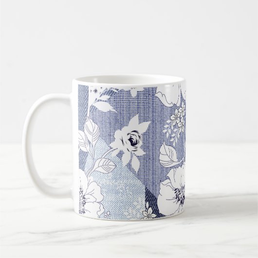 Denim Blume Patchwork, nahtlos Muster. Kaffeetasse (Links)