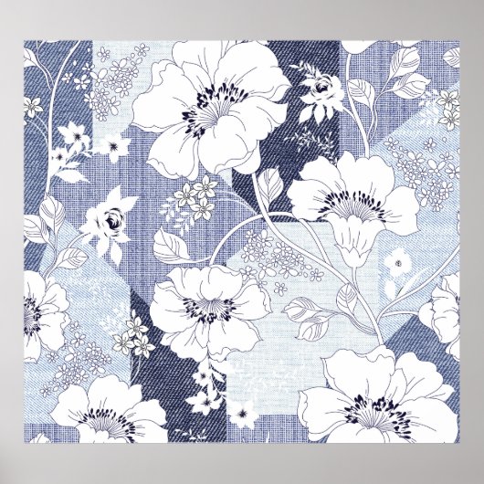 Denim Blume Patchwork, nahtlos Muster. Poster (Vorne)