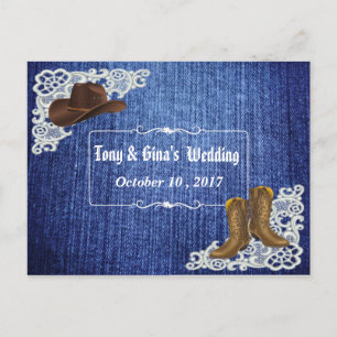 Denim Boots & Lace Wedding RSVP Einladungspostkarte