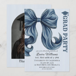 Denim Bow Striped Graduation Photo Einladung