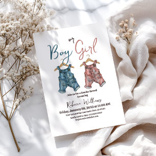Denim Boy or Girl Clothesline Gender Reveal Einladung
