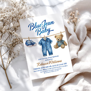 Denim Clothesline Boy Blue Jean Baby Shower Einladung