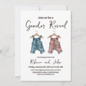 Denim Clothesline Gender Reveal Party Einladung (Vorderseite)