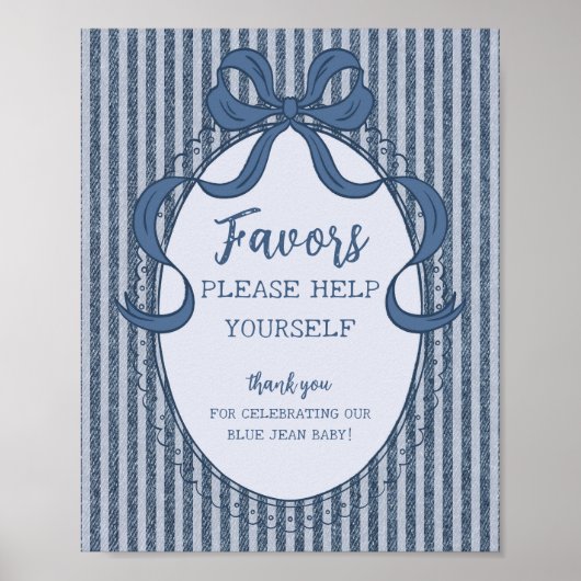 Denim Coquette Bow Blue Jean Baby Favors Sign Poster (Vorne)