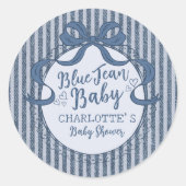 Denim Coquette Bow Blue Jean Baby Shower Runder Aufkleber (Vorderseite)