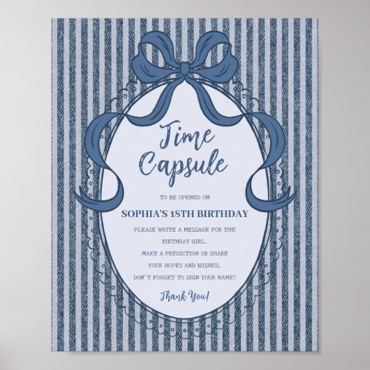 Denim Coquette Bow Blue Jean Birthday Time Capsule Poster (Vorne)