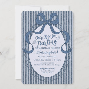 Denim Coquette Schleife Blue Jean Baby Geburtstag Einladung