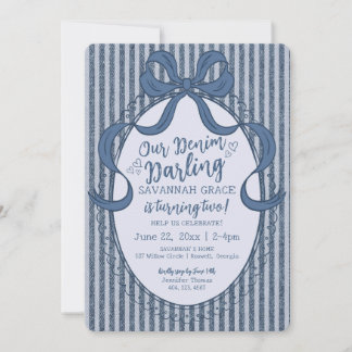 Denim Coquette Schleife Blue Jean Baby Geburtstag Einladung