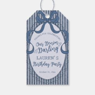 Denim Coquette Schleife Blue Jean Baby Geburtstags Geschenkanhänger