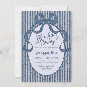 Denim Coquette Schleife Blue Jean Babyparty Einladung