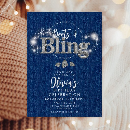 Denim Cowboy Boots and Bling Party Einladung