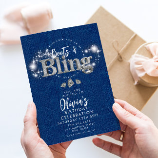 Denim Cowboy Boots and Bling Party Einladung