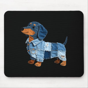 Denim-Dachshund-Hund-Patchwork-Welpe-Vintage-Kunst Mousepad