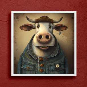 Denim Dapper Cow - Die sonnige Kuh in einem Kostüm Poster