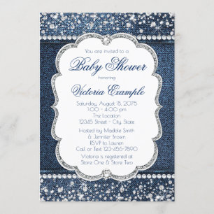 Denim-Diamant-Baby-Shower-Einladungen Einladung