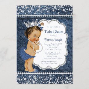 Denim-Diamant-Ethno-Mädchen-Baby-Shower-Einladunge Einladung