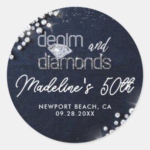 Denim-Diamanten-Bling-Elegante-Party-Individualisi Runder Aufkleber