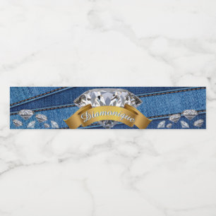 Denim & Diamanten  Blue Jean & Banner Diamant Wasserflaschenetikett