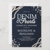 Denim-Diamanten-Perlen Blaue Rustikale Hochzeitssh Einladung (Vorderseite)