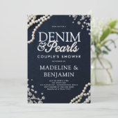 Denim-Diamanten-Perlen Blaue Rustikale Hochzeitssh Einladung (Stehend Vorderseite)