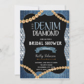 Denim Diamanten und Goldperlen Einladung (Vorderseite)