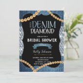 Denim Diamanten und Goldperlen Einladung (Stehend Vorderseite)