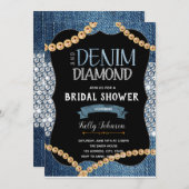 Denim Diamanten und Goldperlen Einladung (Vorne/Hinten)