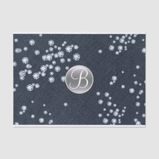 Denim-Diamanten verstreuter Glanz Monogramm Initia Seidenpapier (Vorderseite)