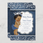 Denim Diamond African American Girl Baby Shower Einladung (Vorne/Hinten)