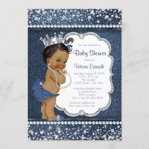 Denim Diamond African American Girl Baby Shower Einladung