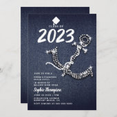 Denim Diamond Anchor Beach Blue Graduation Party Einladung (Vorne/Hinten)