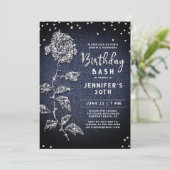 Denim Diamond Bling Rose Indigo Blue 30. Geburtsta Einladung (Stehend Vorderseite)