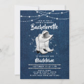 Denim Diamond Cowgirl Hat Boots Chic Bachelorette Einladung (Vorderseite)