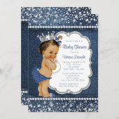 Denim Diamond Ethnic Girl Shower Einladungen (Vorne/Hinten)