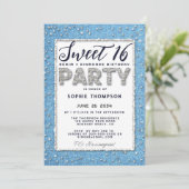 Denim Diamond Glitzer Frame Sweet 16 Party Girly Einladung (Stehend Vorderseite)