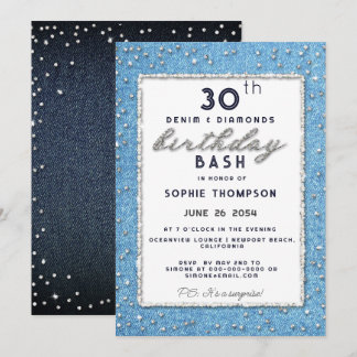 Denim Diamond Glitzer lässt jedes Alter Geburtstag Einladung