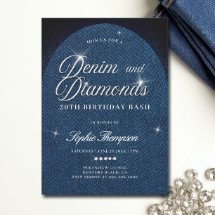 Denim Diamonds Arch Script 30. Geburtstag Party Einladung
