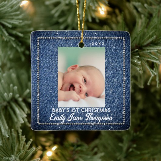 Denim Diamonds Baby First Christmas Rhinestones Keramikornament (Baum)