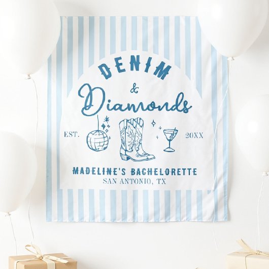 Denim Diamonds Bachelorette Backdrop Hand gezogen Wandteppich