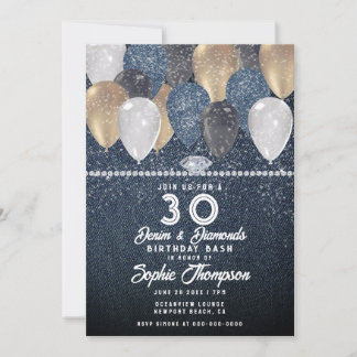 Denim Diamonds Balloon Sparkle 30. Geburtstag Part Einladung